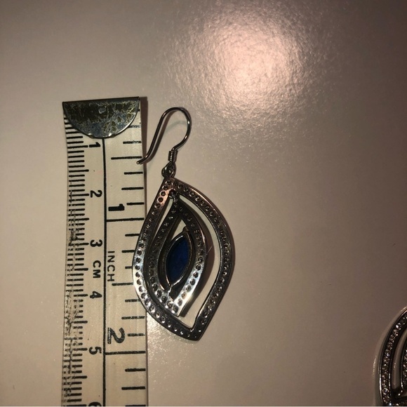 Vtg Sterling Blue Marquis & White Cz Stone Statement Earrings Bridal Formal 2” - Picture 7 of 8